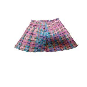 Youth Girls Short Pleated Skirt Pink Plaid White Lining 13" Waist 14" in Length